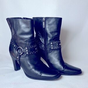 Harley Davidson Black Leather Harness Studded Ankle Biker Boots